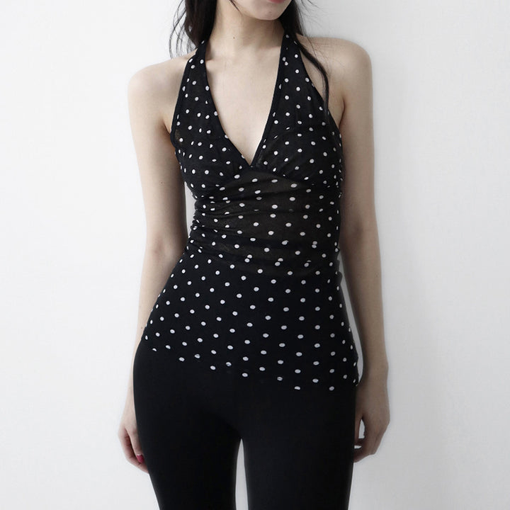 Damen Halterneck Top mit Polka Dots Drune