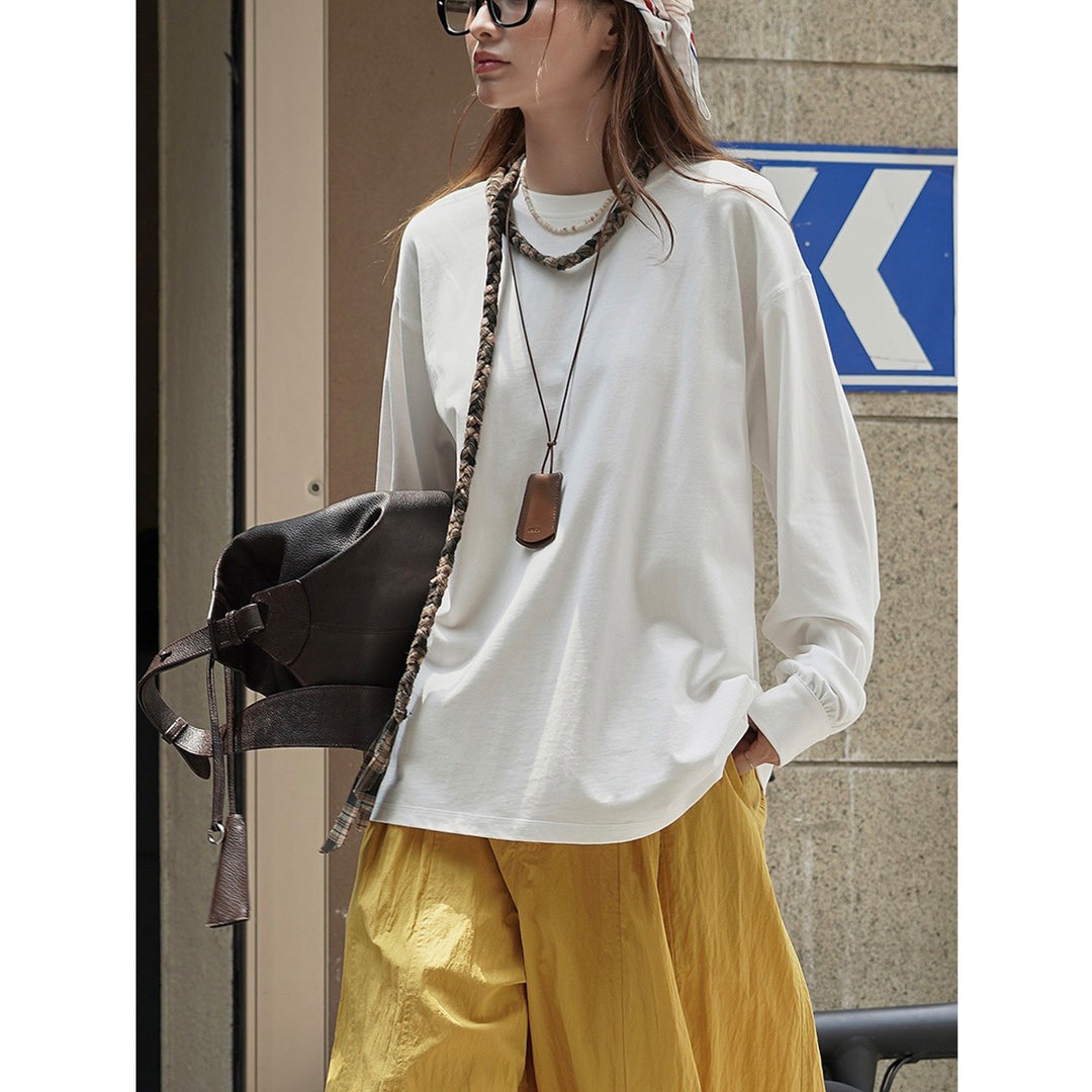 Damen Relaxed-Fit Langarmshirt aus Baumwolljersey mit gerundetem Saum Drune