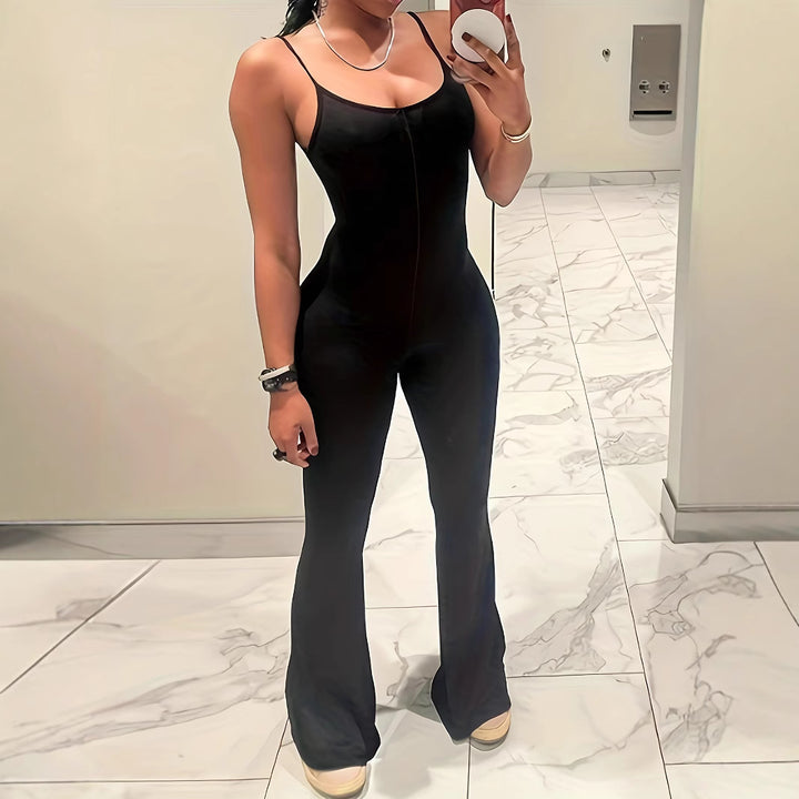 Damen weit geschnittener Jumpsuit mit verstellbaren Spaghetti-Trägern und schickem Flared-Schnitt Drune