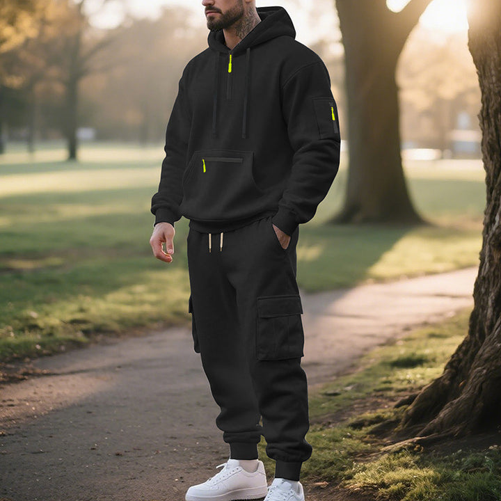 Herren nan Urbaner Cargo-Jogginganzug mit Kapuzenhoodie und Reißverschlusstaschen Drune