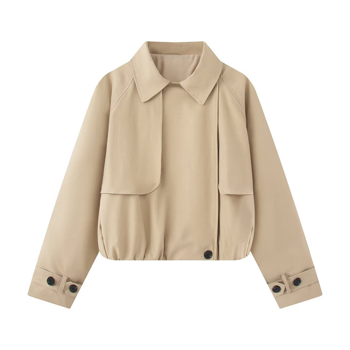 Damen Kurzer Trench-Style Blouson mit verdeckter Knopfleiste und Tunnelzugsaum Drune