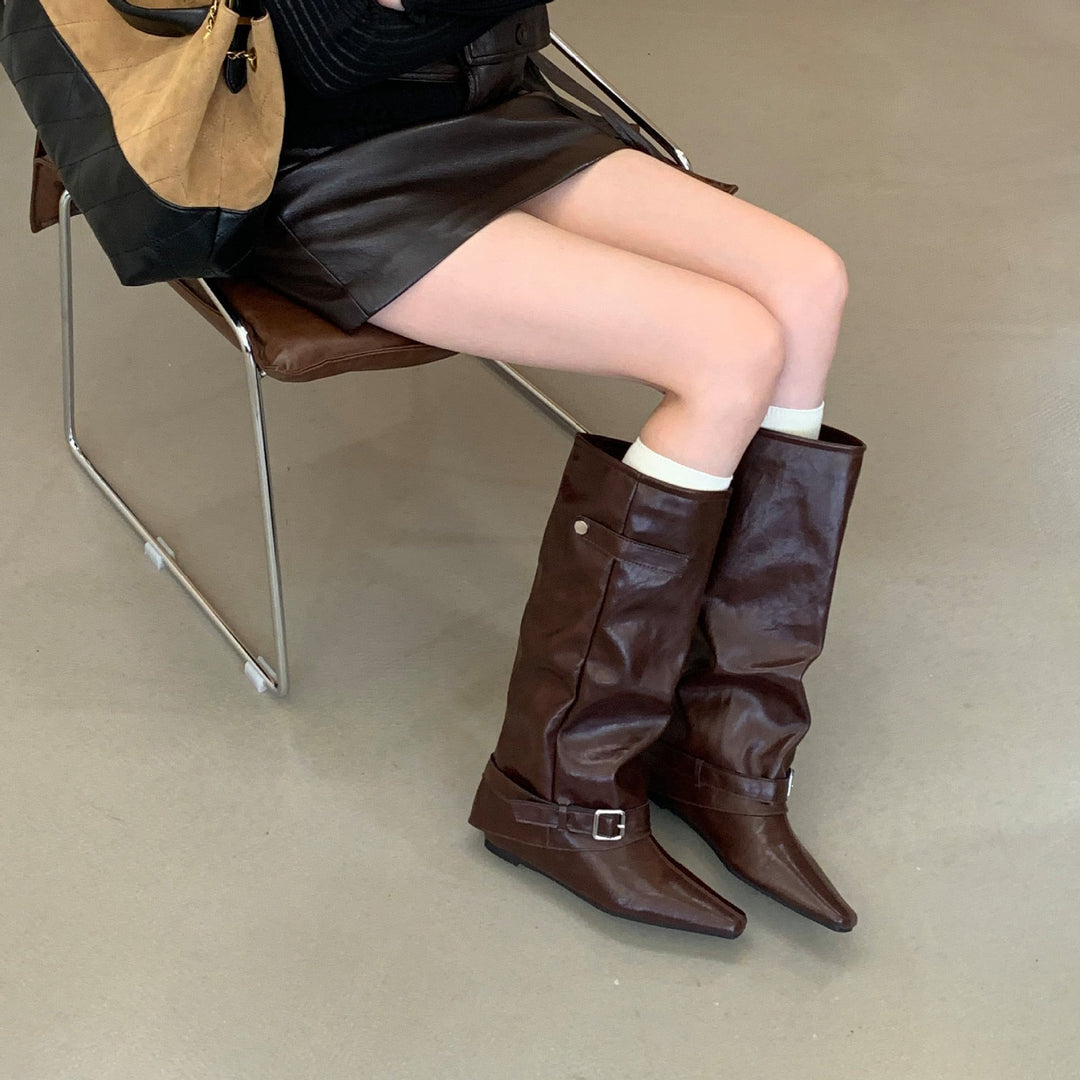 Damen Überknie-Stiefel aus Leder Drune
