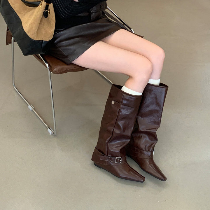 Damen Überknie-Stiefel aus Leder Drune