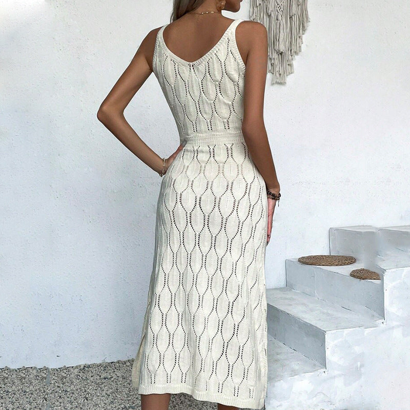 Damen gehäkeltes Midi-Kleid mit raffiniertem Mustermix Drune