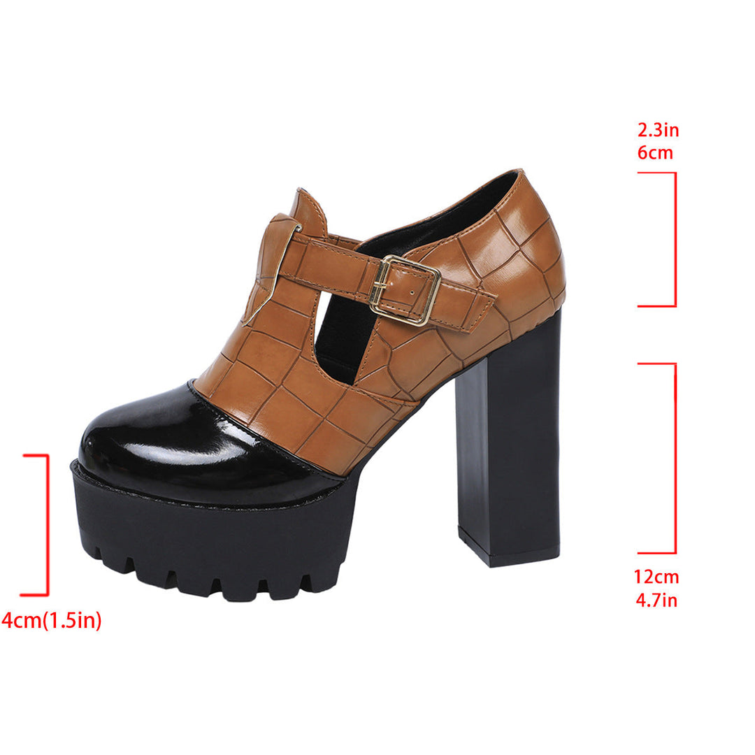 Damen Plateau-Pumps mit modischem Krokoprägungs-Design und verstellbarem Riemen Drune