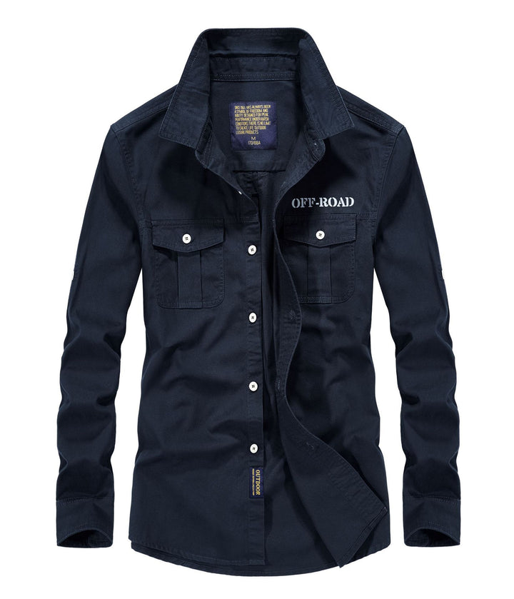 Herren Canvas-Utility-Fieldhemd mit Pattentaschen, Stehkragen und Ärmel-Rollfunktion Drune