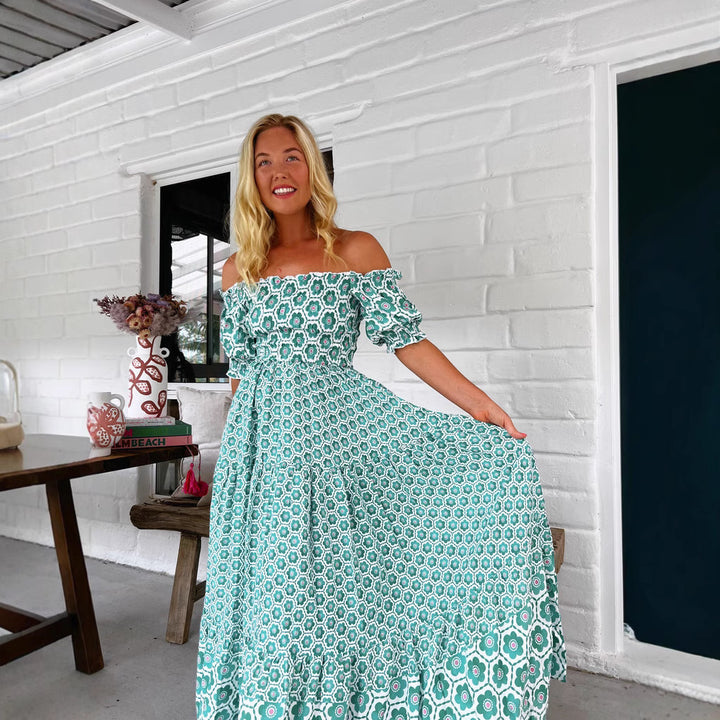 Damen Maxikleid mit charmanten Rüschendetails Drune