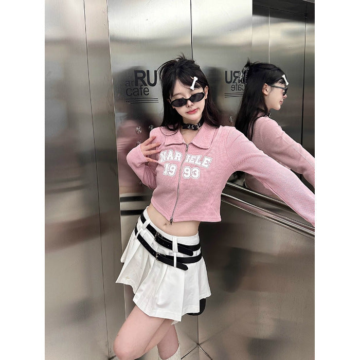 Damen modisches und sportliches Cropped-Shirt mit Reißverschluss Drune