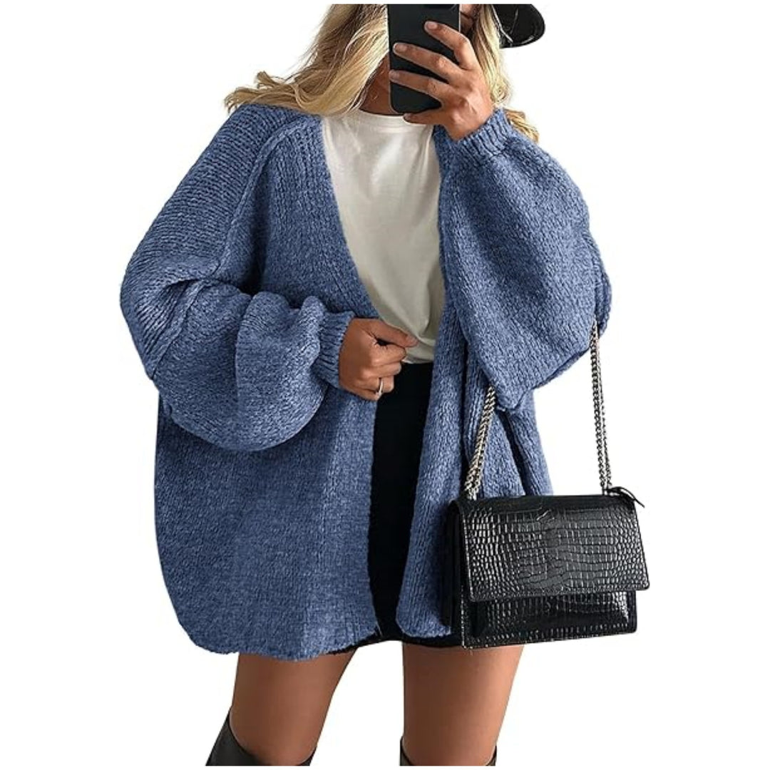 Damen Oversize Strickcardigan mit Ballonärmeln und offener Front Drune