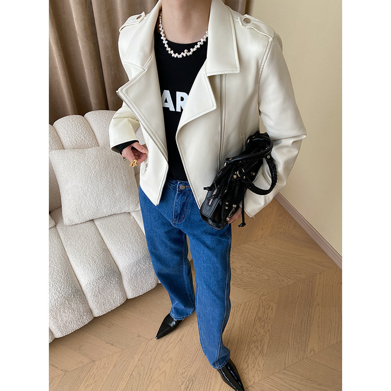Damen modische Bikerjacke aus hochwertigem Kunstleder mit feinen Details Drune