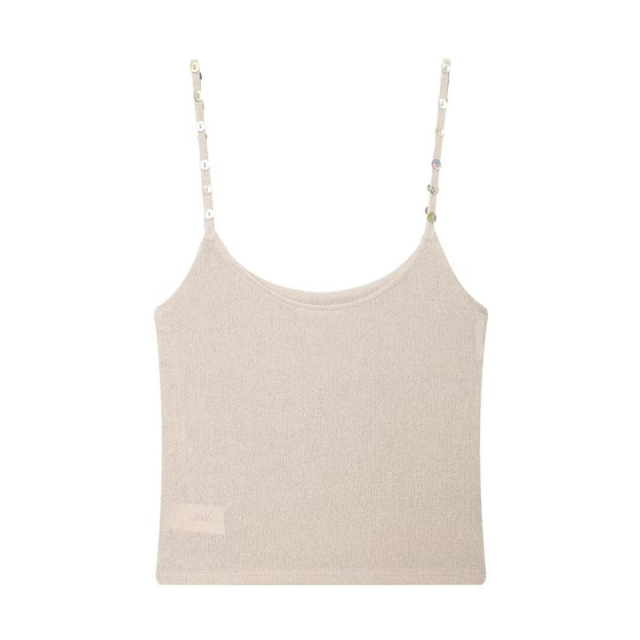 Damen Trägershirt mit feiner Struktur und dekorativen Knöpfen Drune