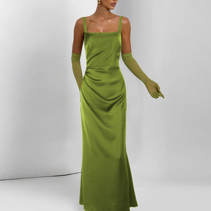Damen Elegantes Satin-Maxikleid mit schmalen Trägern Drune
