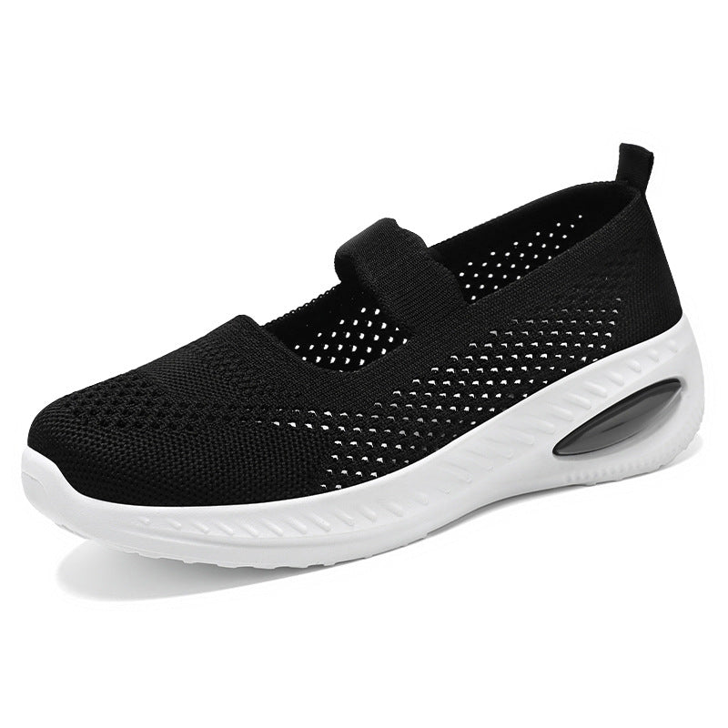Damen nan atmungsaktiver Strick-Mary-Jane-Sneaker mit elastischem Riemen und sichtbarem Luftkissen-Plateau Drune