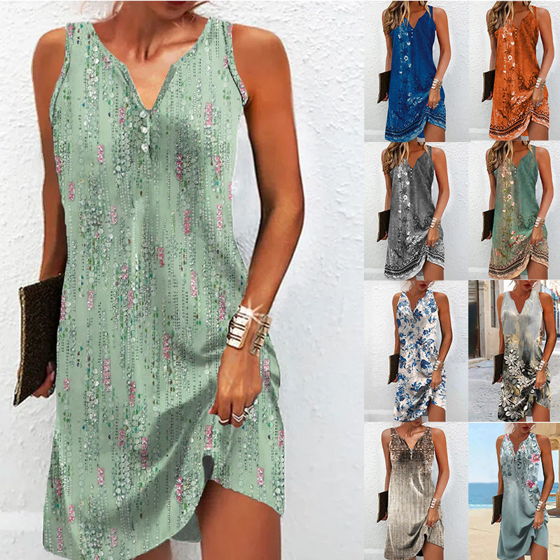 Damen elegantes Sommerkleid mit tiefem V-Ausschnitt und reizvollem Muster Drune