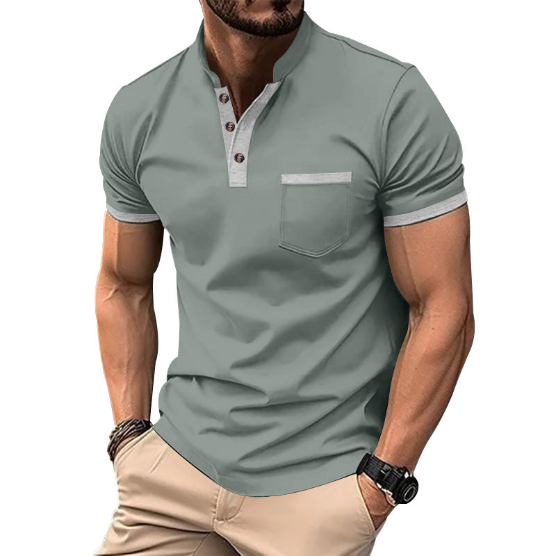 Herren Kurzarmpolo mit kontrastierenden Knöpfen und Brusttasche Drune