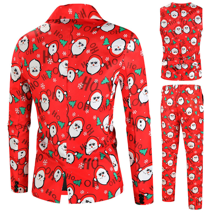 Herren Weihnachtsanzug-Set mit gemustertem Sakko, Weste und Hose Drune