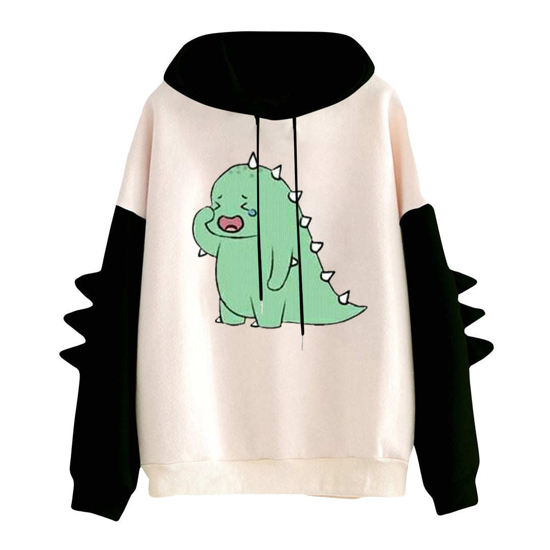 Damen nan Kapuzenpullover mit niedlichem Dinosaurier-Print und dreidimensionalen Ärmeldetails Drune