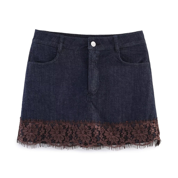 Damen Jeansrock mit eleganter Spitze und Knopfdetails Drune