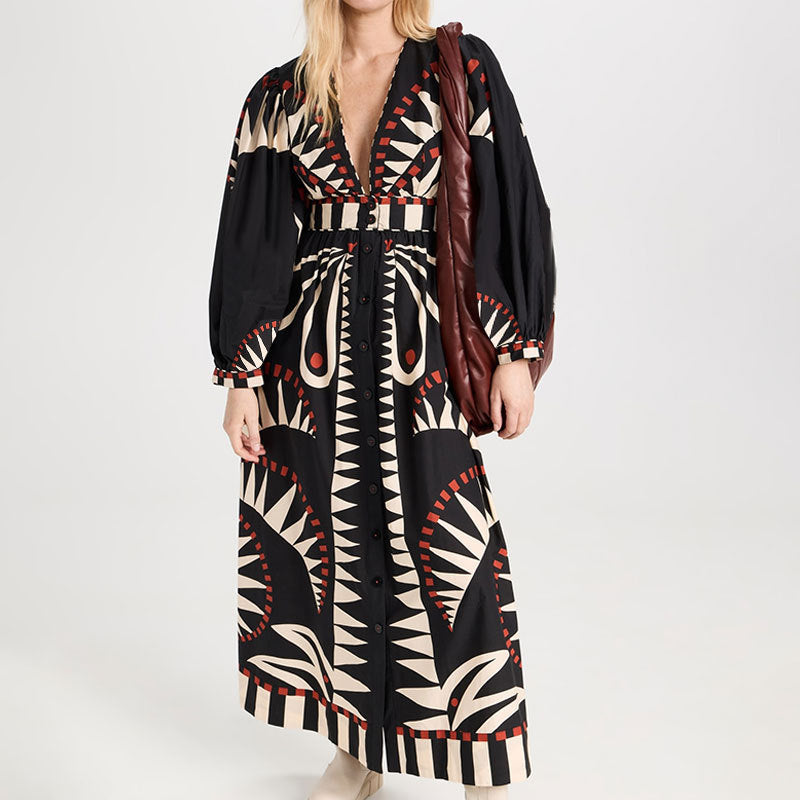 Damen Maxikleid mit einzigartigem grafischen Muster Drune