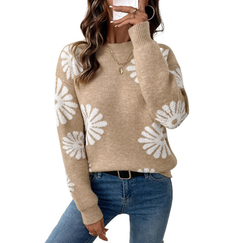 Damen Lässiger Pullover mit Blumenmuster Drune