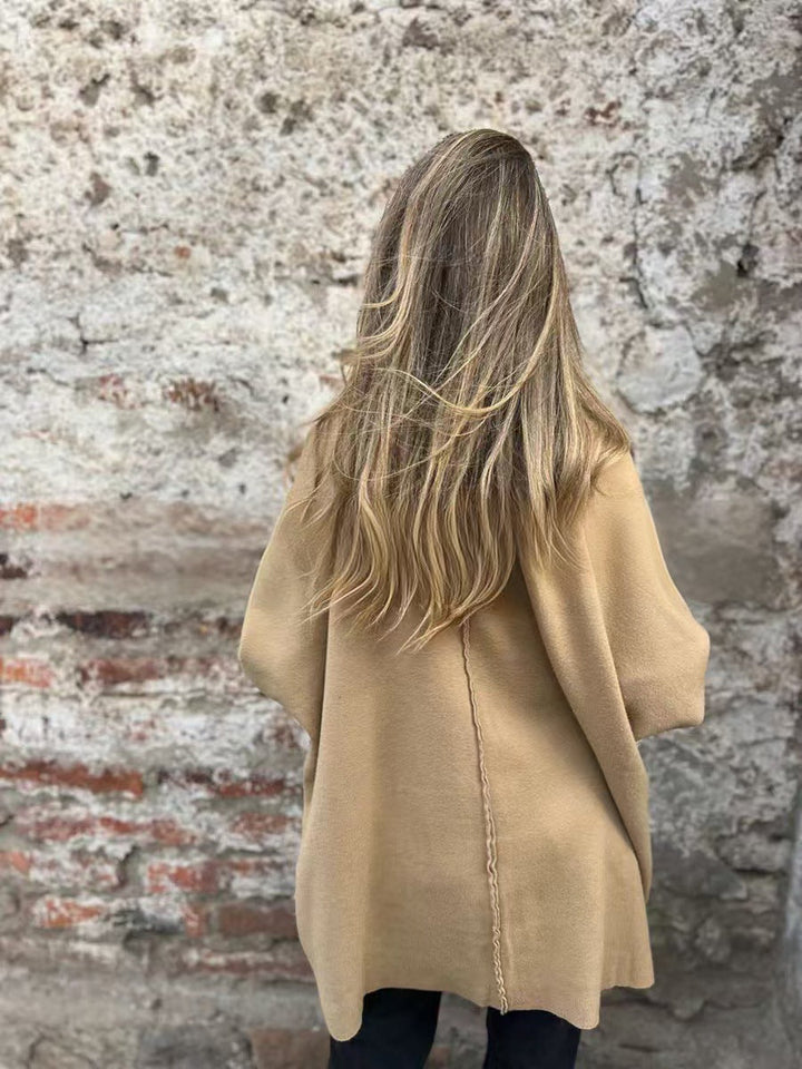 Drune | Lange Unifarbene Einreihige V-Ausschnitt Strickjacke Jacke