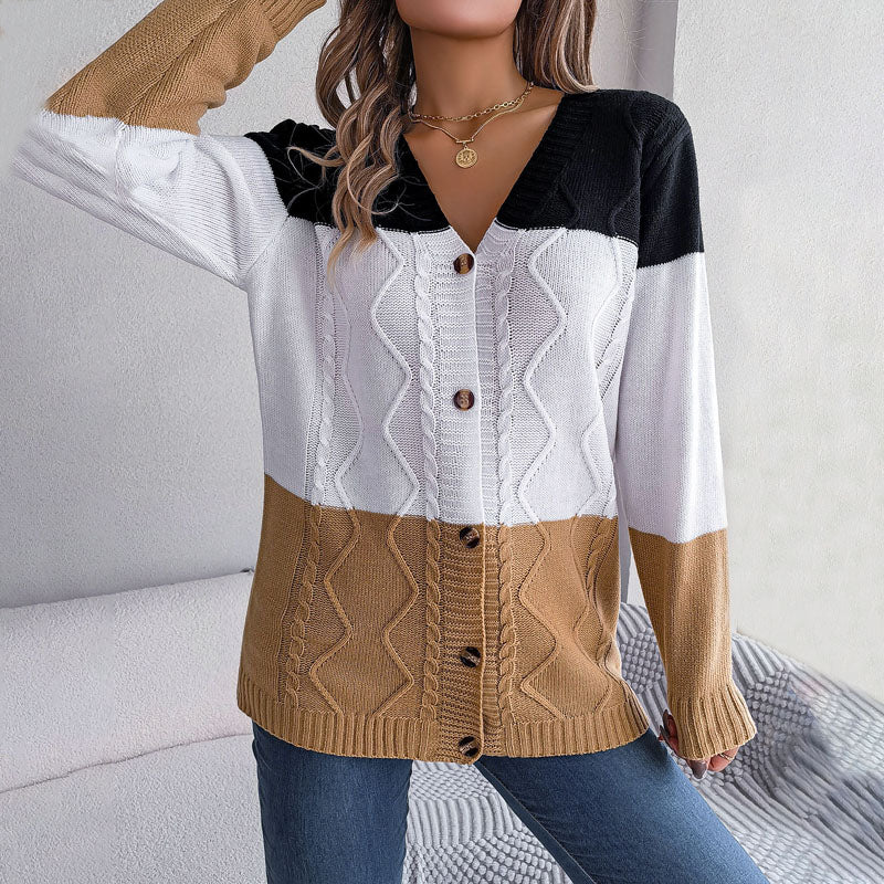 Drune | Farbblock Strickjacke mit Modernem Muster
