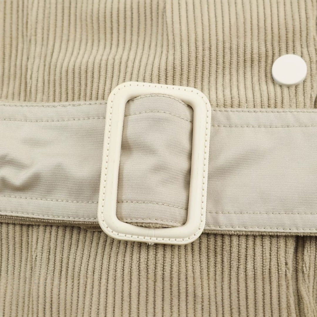 Damen Feincord-Jacke mit Taillengürtel und asymmetrischer Druckknopfleiste Drune