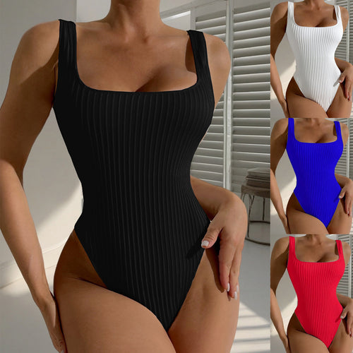 Damen Einteiler Badeanzug mit figurformendem Rippendesign Drune