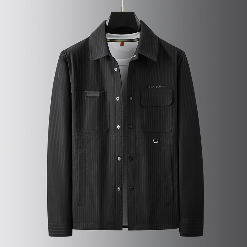 Herren Utility-Overshirt mit feiner Nadelstreifenstruktur, Brusttaschen und D‑Ring Drune