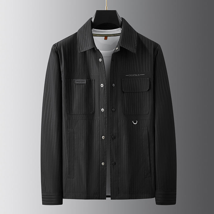 Herren Utility-Overshirt mit feiner Nadelstreifenstruktur, Brusttaschen und D‑Ring Drune