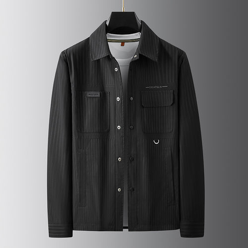 Herren Utility-Overshirt mit feiner Nadelstreifenstruktur, Brusttaschen und D‑Ring Drune
