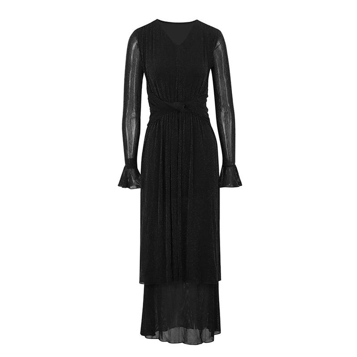 Damen Glamouröses Abendkleid mit filigranen Ärmeln und schimmerndem Effekt Drune