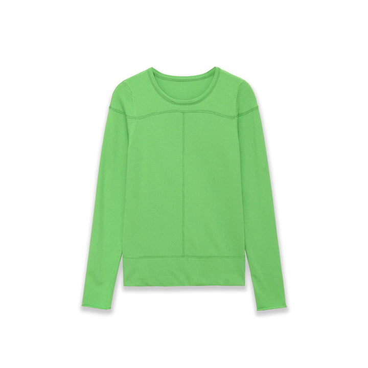 Damen Feiner Langarm-Strickpullover mit Rundhalsausschnitt und Flatlock‑Naht Drune