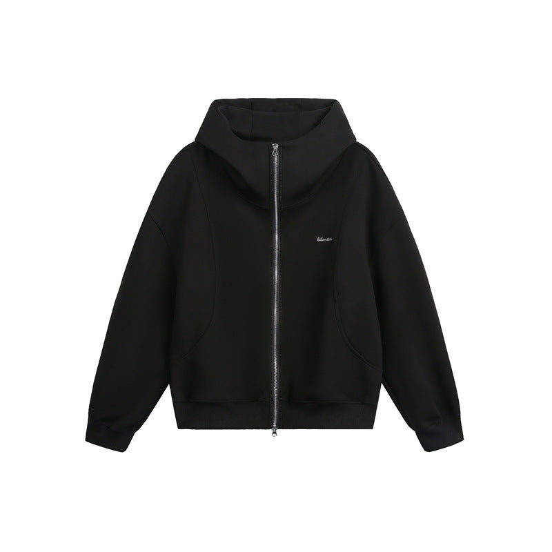 Damen Locker geschnittene Reißverschluss-Hoodie mit hohem Funnelkragen und Zwei-Wege-Funktion Drune