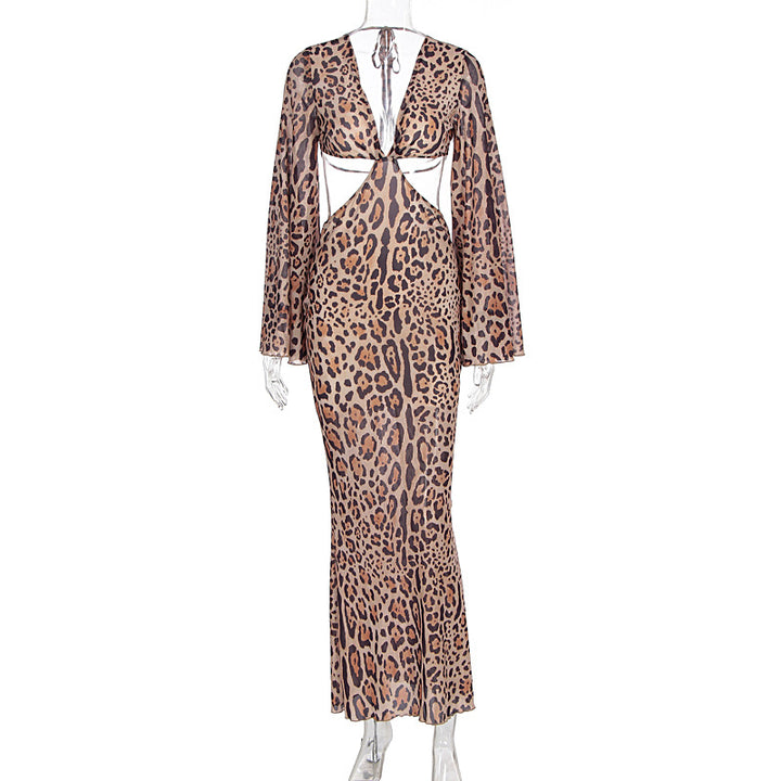 Damen Maxi-Kleid mit tiefem Rückenausschnitt und faszinierendem Animal-Print Drune