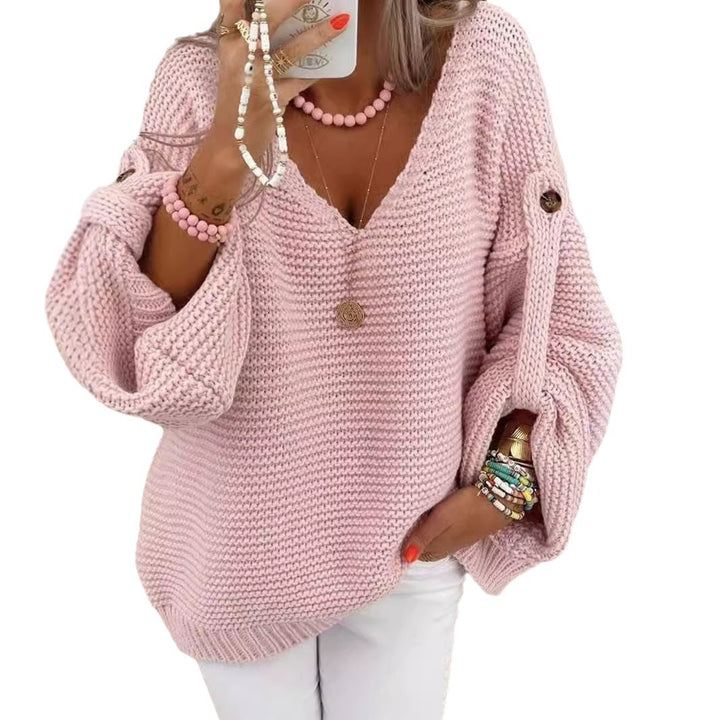 Damen Grober Strickpullover mit V-Ausschnitt Drune