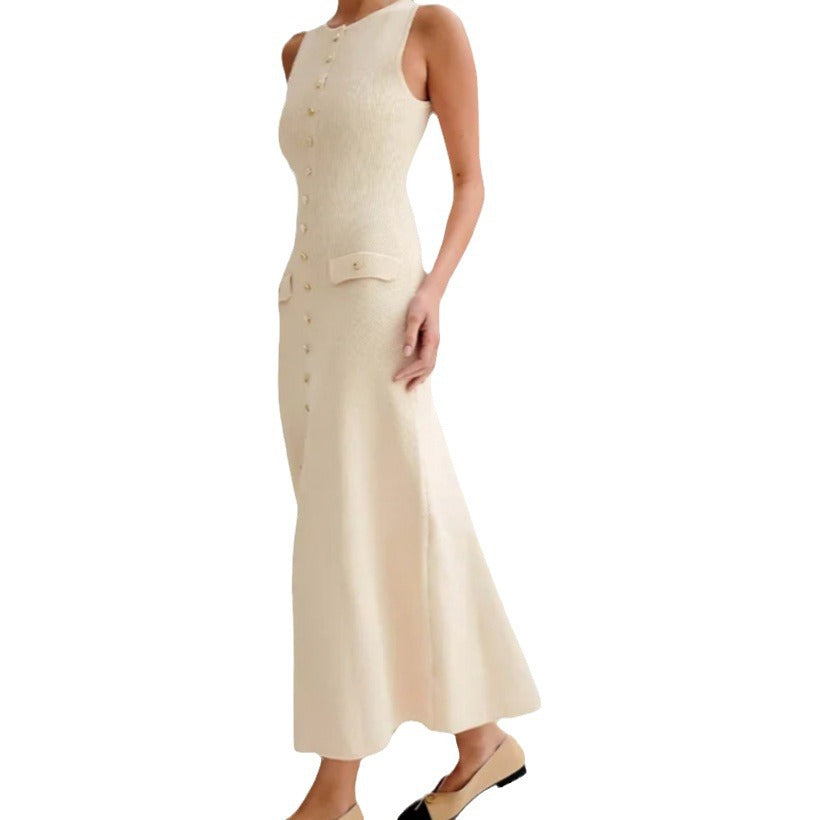 Damen Strickmaxikleid mit Knopfleiste und seitlichen Schlitzen Drune
