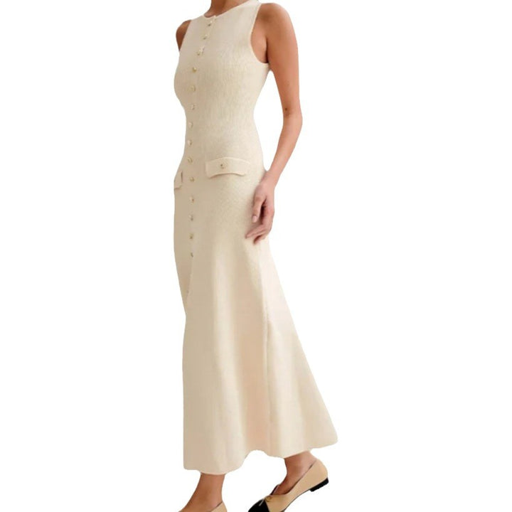 Damen Strickmaxikleid mit Knopfleiste und seitlichen Schlitzen Drune