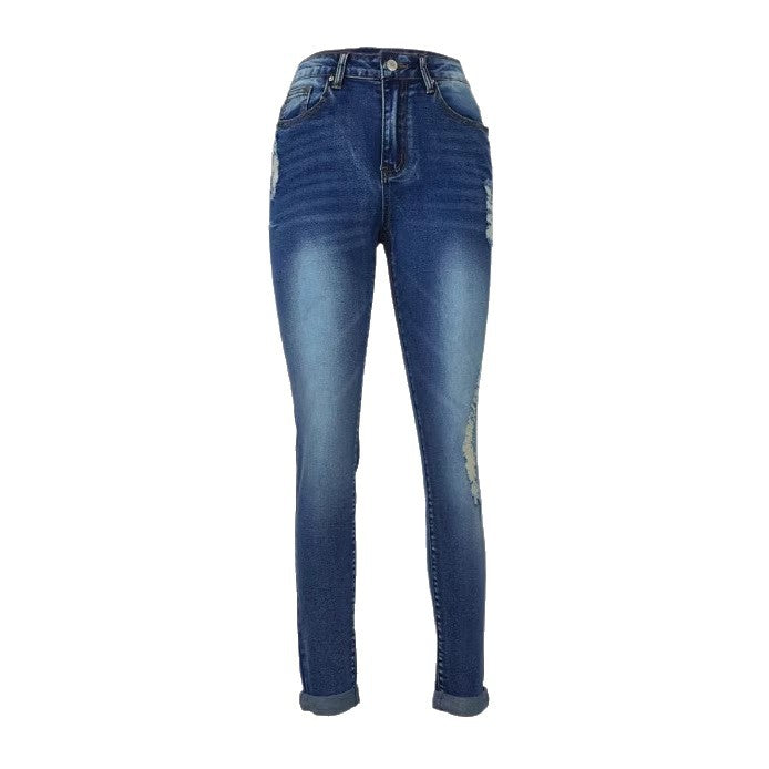 Damen Cropped Slim-Fit Denimhose mit mittelhohem Bund, Cuffed‑Saum und dezenter Used‑Optik Drune