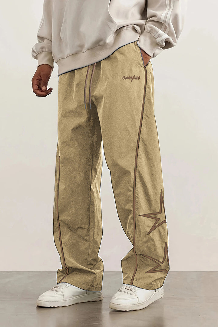 Herren Weite Trackpants mit Kontrastpaspel, Kordelzug und Sternapplikation Drune