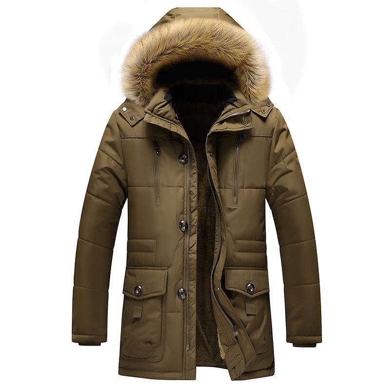 Herren Urbaner Winterparka mit Doppelverschluss, pelzbesetzter Kapuze und multifunktionalen Utility‑Taschen Drune
