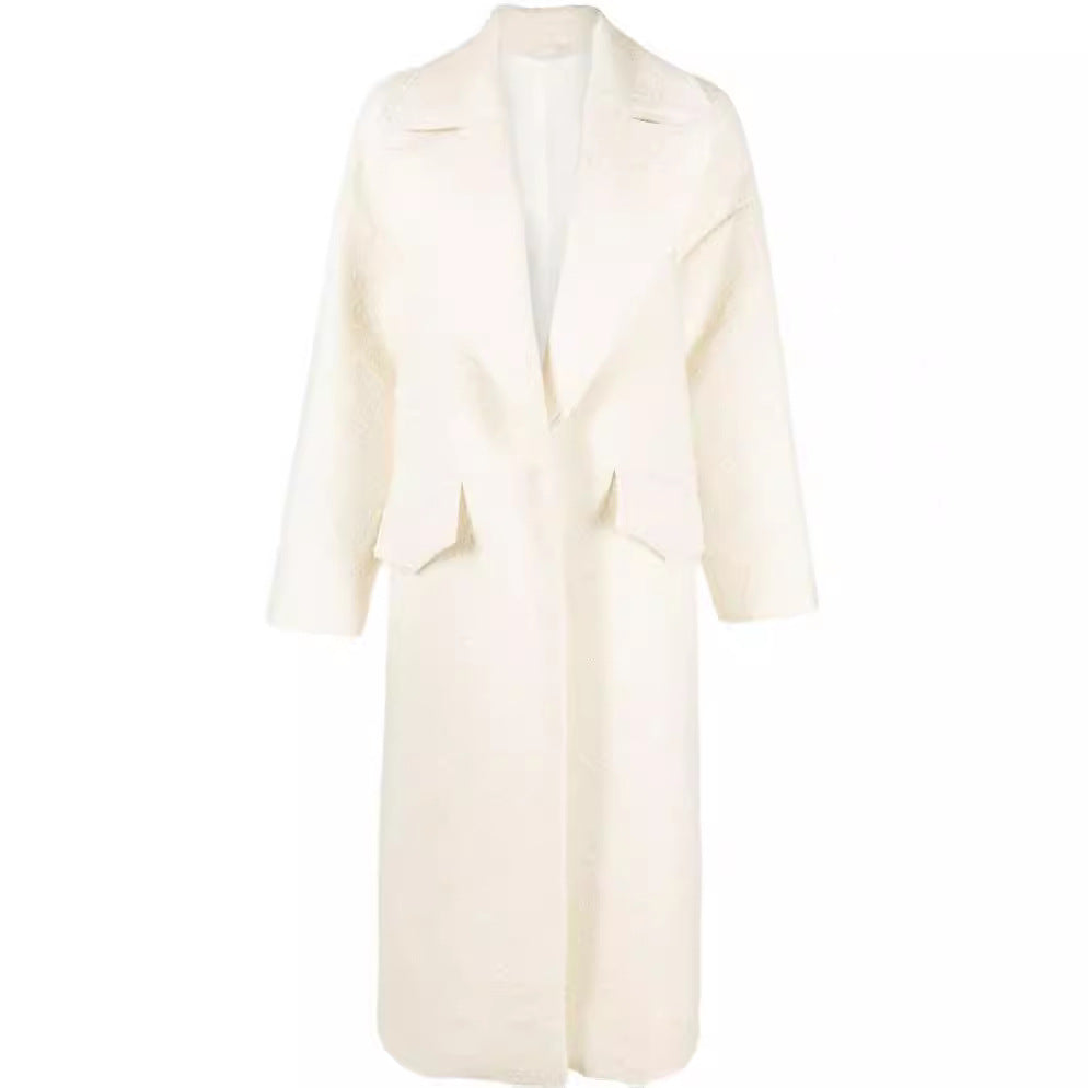 Damen Langer Bouclé‑Mantel mit kastiger Silhouette und aufgesetzten Pattentaschen Drune