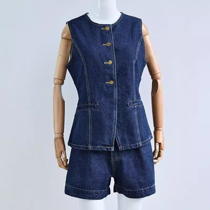 Damen Denim Overall mit schickem Schnitt und Knopfdetails Drune