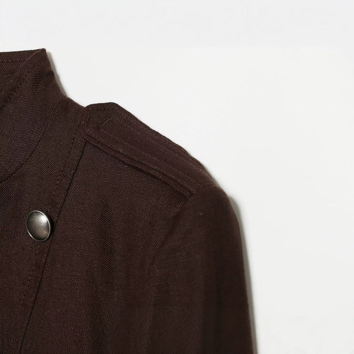 Damen Cropped Feldjacke im Militärstil mit Stehkragen, Epauletten und doppelter Zierknopfleiste Drune