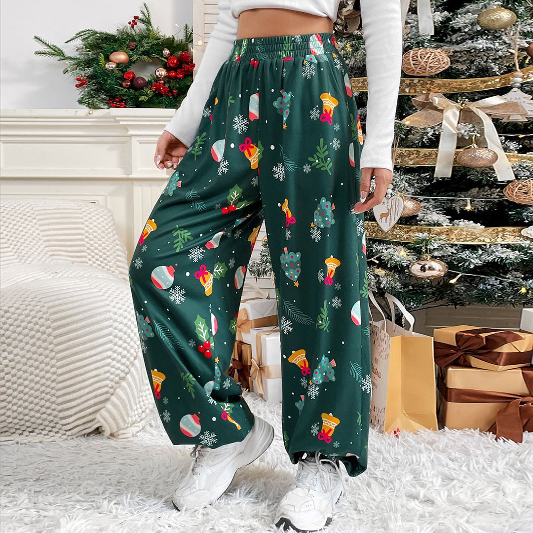 Damen weite Pyjamahose mit festlichem Muster Drune