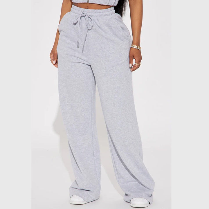 Damen nan breite High-Waist Loungehose aus weichem Baumwollmix mit Kordelzug und Eingrifftaschen Drune