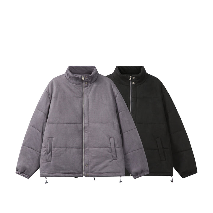 Unisex Boxy‑Steppjacke im Samtfinish mit hohem Funnelkragen und verstellbarem Saum Drune