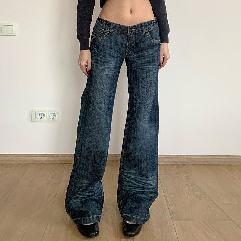 Damen Weite High‑Waist Denim-Jeans mit Used‑Effekt und geradem Bein Drune