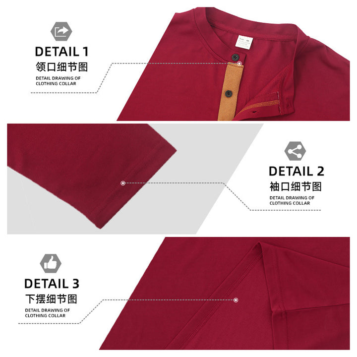Herren nan legeres Langarm-Henleyshirt mit Stehkragen Knopfleiste und Brusttasche Drune