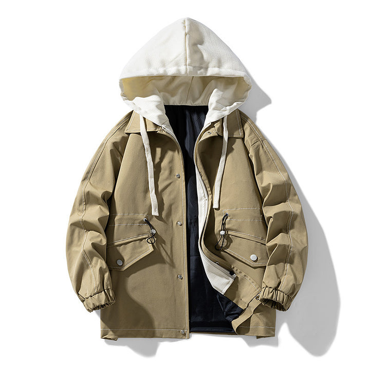 Herren Utility-Fieldjacke mit Kontrastkapuze, verstellbarem Saum und großen Pattentaschen Drune